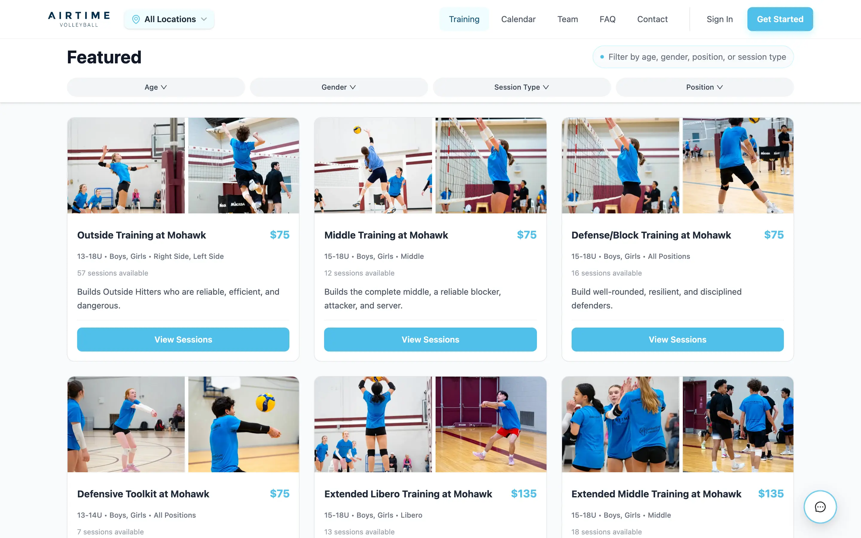 Sessions catalogue on the AIRTIME public site