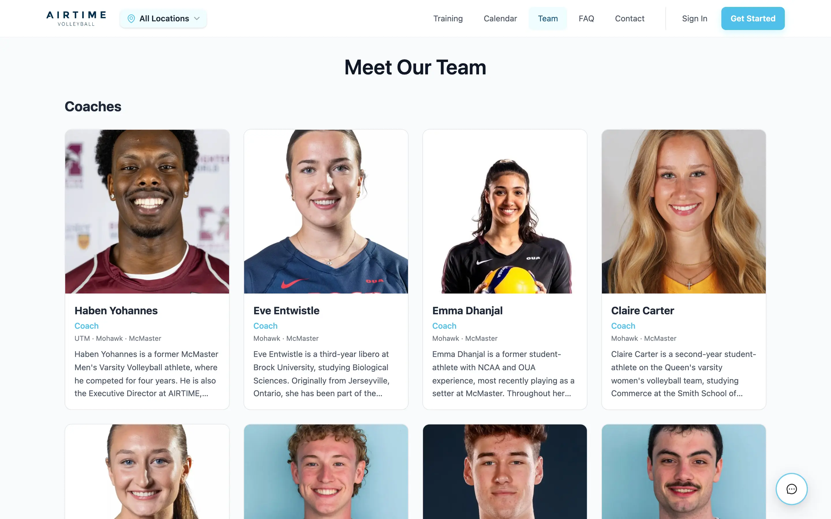 Coaching team page on the AIRTIME public site